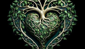 anatomico umano cuore formato di le foglie e albero rami. ai generato foto