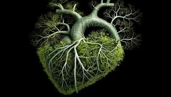 anatomico umano cuore formato di le foglie e albero rami. ai generato foto