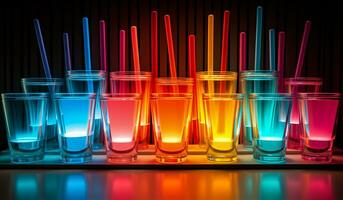 colorato trasparente bicchiere con cannucce. ai generato foto