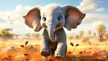 carino cartone animato di un' bambino elefante per illustrazioni per bambini. ai Generatore foto