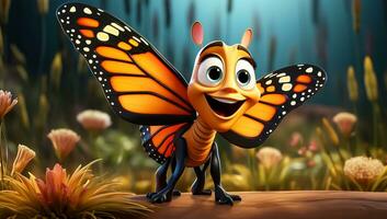 carino cartone animato di un' bambino monarca farfalla per illustrazioni per bambini. ai Generatore foto