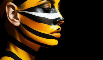 fantasia viso la pittura, zebra Guarda, nel giallo e nero. ai generato foto