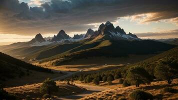 meravigliosa montagna correre. organizzare un' meravigliosa vista di torreggiante montagne apertura in il pulire. ai generato foto