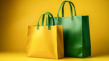 colorato shopping borse su vivace colore sfondo. ai generato foto