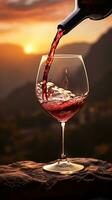 bene tempo con un' bicchiere di vino a tramonto. ai generato foto