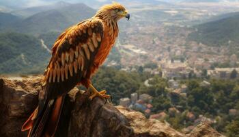 maestoso uccello di preda perching su montagna, cattura naturale bellezza generato di ai foto