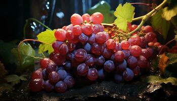 freschezza di uva, natura dolce frutta, maturo per salutare mangiare generato di ai foto