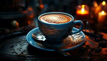 aromatico caffè nel un' accogliente caffè negozio, rustico e confortevole generato di ai foto