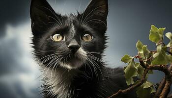 carino gattino seduta, fissando, giocoso, soffice, con bellissimo natura dintorni generato di ai foto