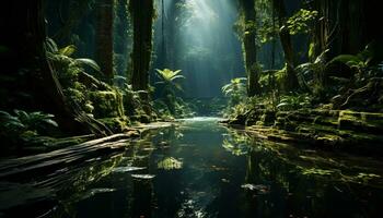 tranquillo scena natura bellezza nel un' misterioso tropicale foresta pluviale generato di ai foto