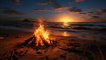 tramonto fiamma ardente nel il naturale fenomeno di un' falò generato di ai foto