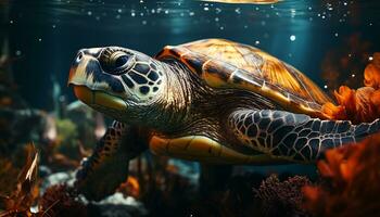 il bellissimo mare tartaruga nuotate nel il colorato scogliera generato di ai foto