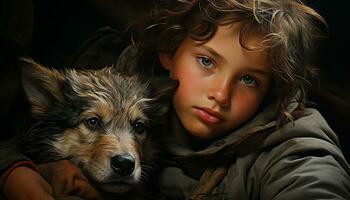 un' carino cane e bambino, puro amicizia e amore generato di ai foto