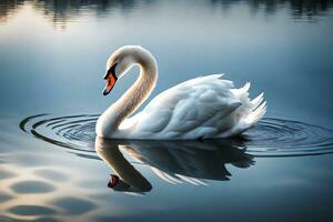 un affluente cigno raffigurato nel calma Waterside scene. creativo risorsa, ai generato foto