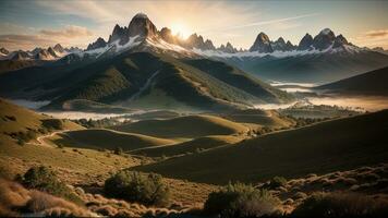 meravigliosa montagna correre. organizzare un' meravigliosa vista di torreggiante montagne apertura in il pulire. ai generato foto