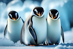 delizioso pinguini, un' polare favorendo, raffigurato nel freddo Paese delle meraviglie tremendo scala. creativo risorsa, ai generato foto