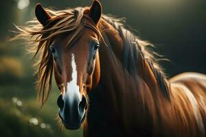 un' sensibile cavallo raffigurato con affascinante ampio scala centri di Ammaliato. creativo risorsa, ai generato foto