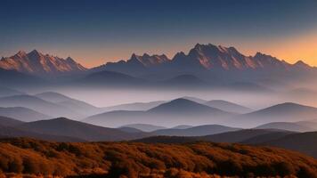 meravigliosa montagna correre. organizzare un' meravigliosa vista di torreggiante montagne apertura in il pulire. ai generato foto