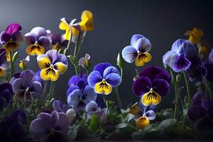 colorato fiori chiamato viole del pensiero erano visualizzato nel un' bellissimo camera con morbido illuminazione per celebrare marzo 8.. creativo risorsa, ai generato foto