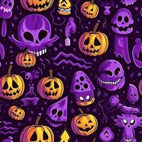 Halloween senza soluzione di continuità modello con zucche e teschi ai generato foto