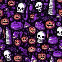 Halloween senza soluzione di continuità modello con zucche e teschi ai generato foto