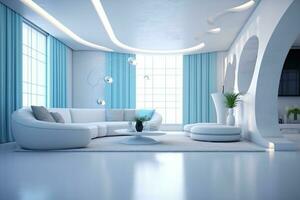 moderno interno vivente camera divano leggero Visualizza ai generato foto