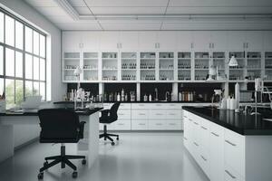3d rendere di moderno bianca cucina nel un' soffitta stile con nero sedie ai generato foto