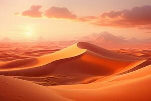 deserto sabbia dune a tramonto, 3d rendere natura sfondo ai generato foto