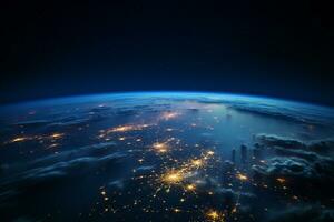 notte Visualizza di pianeta terra a partire dal spazio. elementi di Questo Immagine arredato di nasa ai generato foto