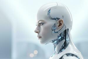 3d interpretazione di un' femmina robot o cyborg con artificiale intelligenza ai generato foto