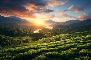 tè piantagione a Alba nel Munnar, Kerala, India. ai generato foto