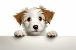 divertente Jack russell terrier cane con arancia collare su bianca sfondo ai generato foto