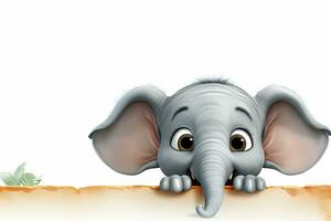 cartone animato elefante con vecchio carta su bianca sfondo - illustrazione per bambini ai generato foto