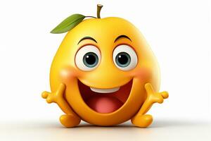 Limone frutta personaggio con contento viso e smiley viso. 3d illustrazione ai generato foto