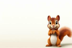 3d reso illustrazione di scoiattolo cartone animato personaggio con bianca sfondo. isolato ai generato foto