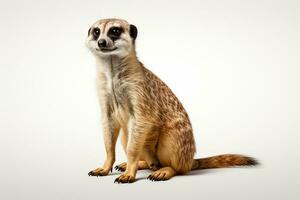 meerkat seduta su bianca sfondo, lato Visualizza, 3d rendere ai generato foto