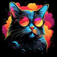 carino gatto con occhiali da sole e colorato ritratto. vettore illustrazione. ai generato foto