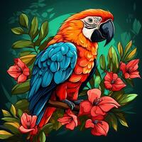 pappagallo con tropicale fiori nel il sfondo. vettore illustrazione per il tuo design foto