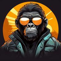 vettore illustrazione di un' gorilla nel un' completo da uomo, occhiali da sole e legare. ai generato foto