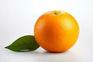 arancia frutta con verde foglia su blu sfondo. 3d illustrazione. ai generato foto