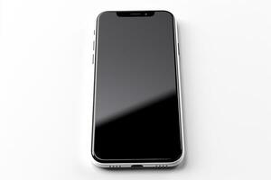 realistico 3d rendere di nero smartphone isolato su bianca sfondo ai generato foto