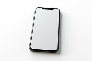 realistico 3d rendere di nero smartphone isolato su bianca sfondo ai generato foto