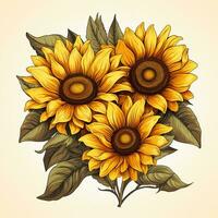 girasole semi e camomilla fiori. vettore illustrazione. ai generato foto