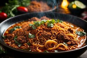 allettante caldo speziato tagliatelle generativo ai foto