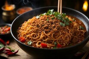 allettante caldo speziato tagliatelle generativo ai foto