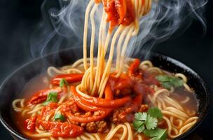 allettante generativo ai speziato tagliatelle foto