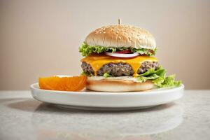 allettante formaggio hamburger con generativo ai foto