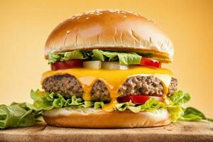 allettante formaggio hamburger con generativo ai foto
