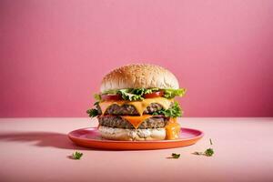 allettante classico formaggio hamburger generativo ai foto