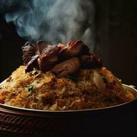 un' acquolina in bocca biryani con basmati riso quello era assolutamente delizioso di generativo ai foto